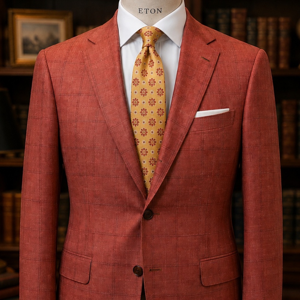 Kiton Cashmere/Linen/Silk Salmon Summer Sport Coat with subtle tonal Windowpane